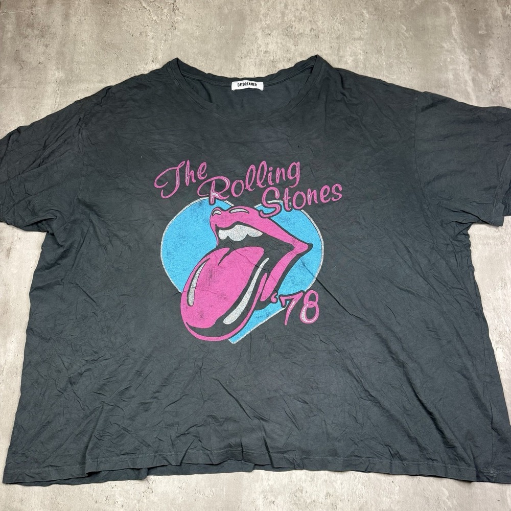 DAYDREAMER Black Rolling Stones 78 Ticket Graphic Boyfriend Shirt 3X USA